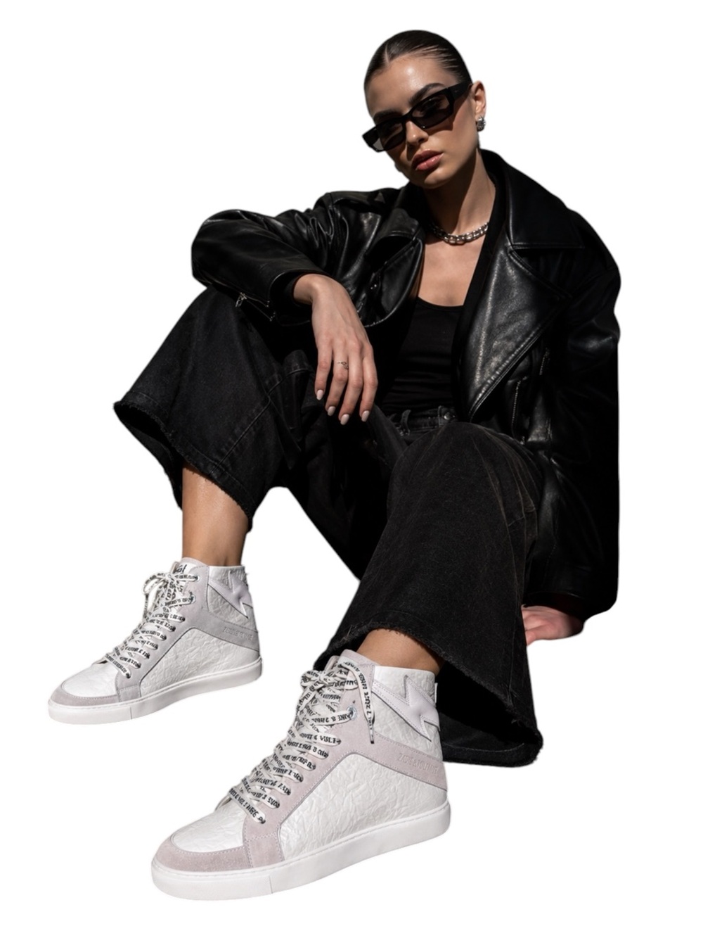 Zadig & Voltaire High Flash Wrinkle Sneakers NWT White Leather High Top Size 38